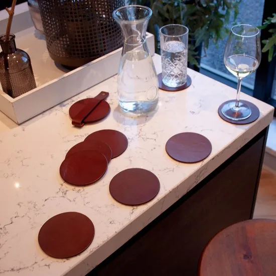 Brute Strength - Onderzetters voor glazen - Leer - Cognac - Rond - 10 stuks - Leren onderzetters thumbnail 2