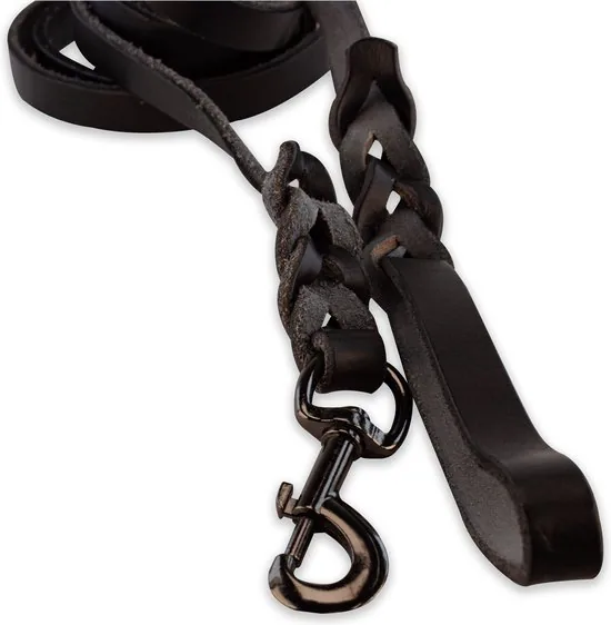 Leren hondenriem - 180cm - volledig zwarte riem - hondenriem met stiksels - 100% volnerfleer thumbnail 3