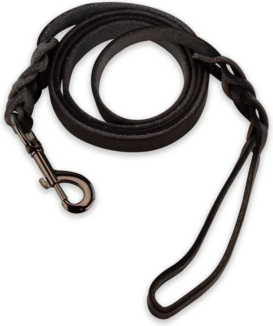 Leren hondenriem - 180cm - volledig zwarte riem - hondenriem met stiksels - 100% volnerfleer thumbnail 4