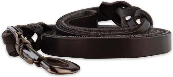 Leren hondenriem - 180cm - volledig zwarte riem - hondenriem met stiksels - 100% volnerfleer thumbnail 5