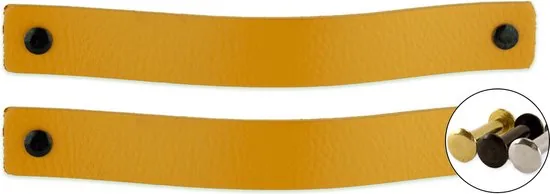 Leren handgrepen - Okergeel - 2 stuks - 20,0 x 2,5 cm - incl. 3 kleuren schroeven - Gele handgrepen leer - Leren meubelgreep - Afbeelding 1