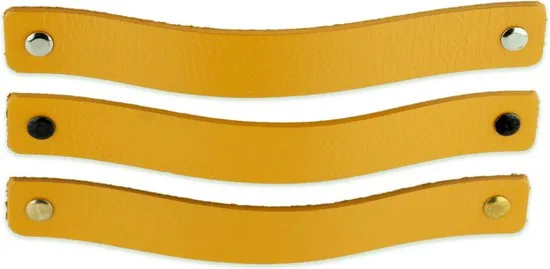 Leren handgrepen - Okergeel - 2 stuks - 20,0 x 2,5 cm - incl. 3 kleuren schroeven - Gele handgrepen leer - Leren meubelgreep thumbnail 5