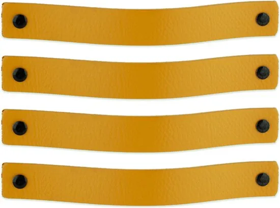 Leren handgrepen - Okergeel - 2 stuks - 20,0 x 2,5 cm - incl. 3 kleuren schroeven - Gele handgrepen leer - Leren meubelgreep thumbnail 6