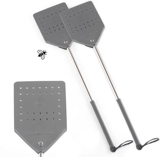 Brute Strength - Leren vliegenmepper - Grijs - 2 stuks - Vliegenvanger - Vliegenmeppers - Leer - Afbeelding 1