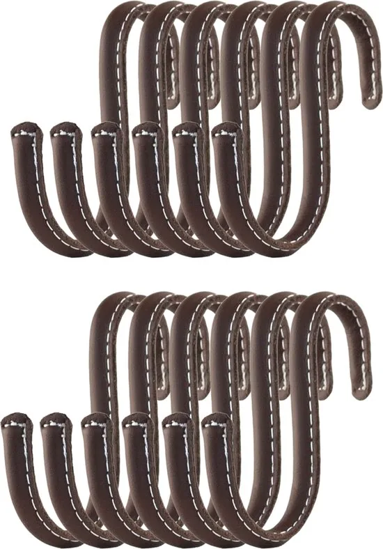 Brute Strength - Leren S-haken - Bruin - 12 stuks - Kledinghaak - Leer - Afbeelding 1