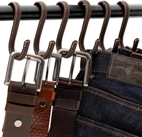 Brute Strength - Leren S-haken - Bruin - 12 stuks - Kledinghaak - Leer thumbnail 5