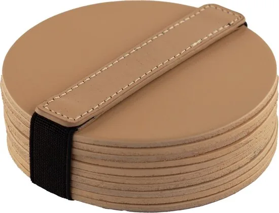 Brute Strength - Onderzetters voor glazen - Leer - Naturel - Rond - 10 stuks - Leren onderzetters - Afbeelding 1