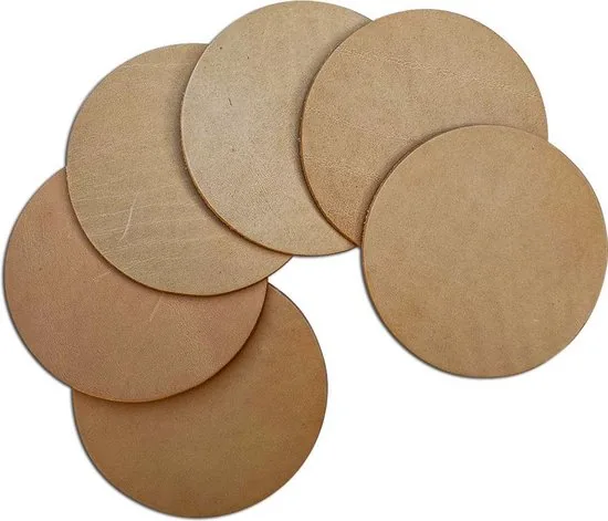 Brute Strength - Onderzetters voor glazen - Leer - Naturel - Rond - 10 stuks - Leren onderzetters thumbnail 2