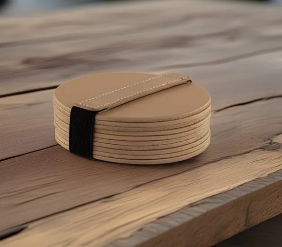 Brute Strength - Onderzetters voor glazen - Leer - Naturel - Rond - 10 stuks - Leren onderzetters thumbnail 7