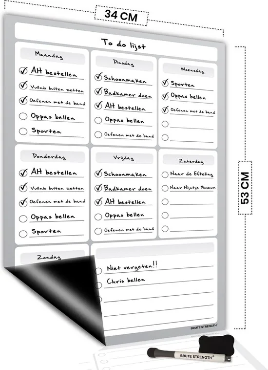 Brute Strength - Magnetisch Weekplanner whiteboard (4) - 53 x 34 cm - Planbord - Familieplanner - Gezinsplanner - To Do Planner - Afbeelding 1