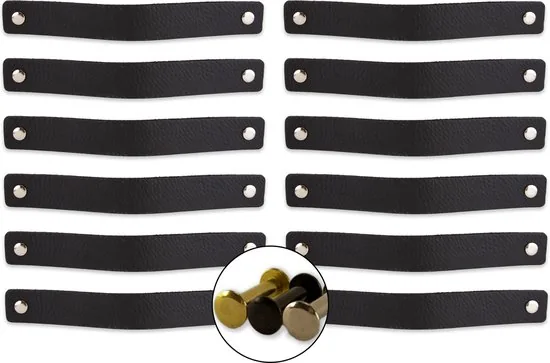 Leren handgrepen - Zwart - 24 stuks - 20,0 x 2,5 cm - Afbeelding 1