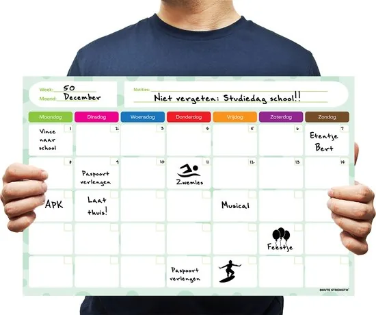 Brute Strength - Magnetisch Weekplanner whiteboard (8) - 53 x 34 cm - Planbord - Familieplanner - Gezinsplanner - To Do Planner thumbnail 2