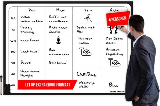 Brute Strength - Magnetisch Weekplanner whiteboard (12) - 91 x 67 cm - Planbord - Familieplanner - Gezinsplanner - To Do Planner - Afbeelding 1