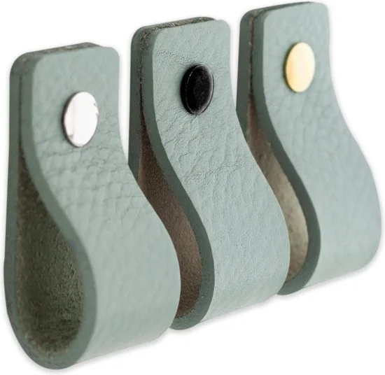 Leren handgrepen - Vaalgroen - 6 stuks - 12,5 x 2,5 cm - incl. 3 kleuren schroeven - Handgrepen leer - Leren meubelgreep thumbnail 5