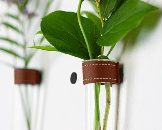 TWILG - Magnetische Muurvaasjes - 12 Stuks - Stek vaasjes - Glas - Cognac leer - Stekjes thumbnail 4