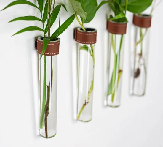 TWILG - Magnetische Muurvaasjes - 12 Stuks - Stek vaasjes - Glas - Cognac leer - Stekjes thumbnail 5