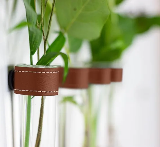 TWILG - Magnetische Muurvaasjes - 12 Stuks - Stek vaasjes - Glas - Cognac leer - Stekjes thumbnail 7