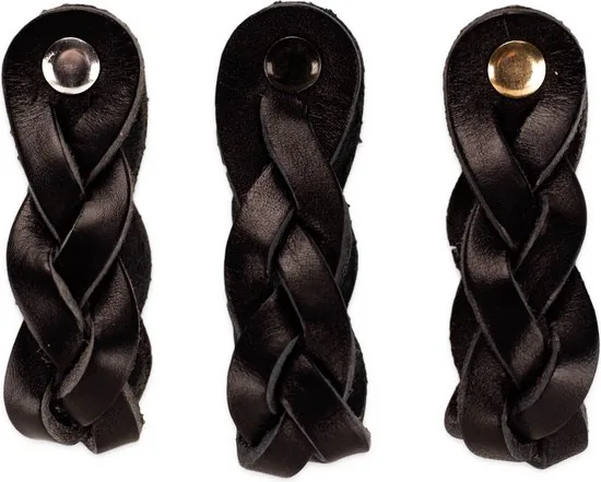 Leren handgrepen - Zwart - 12 stuks - Gevlochten - 16,5 x 2,5 cm - - Handgreep zwart - Handgrepen leer thumbnail 5