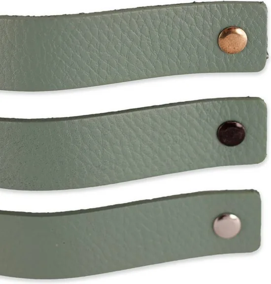 Leren handgrepen - Vaalgroen - 12 stuks - 16,5 x 2,5 cm - incl. 3 kleuren schroeven voor de leren handgreep - Handgrepen leer - Leren meubelgreep thumbnail 6