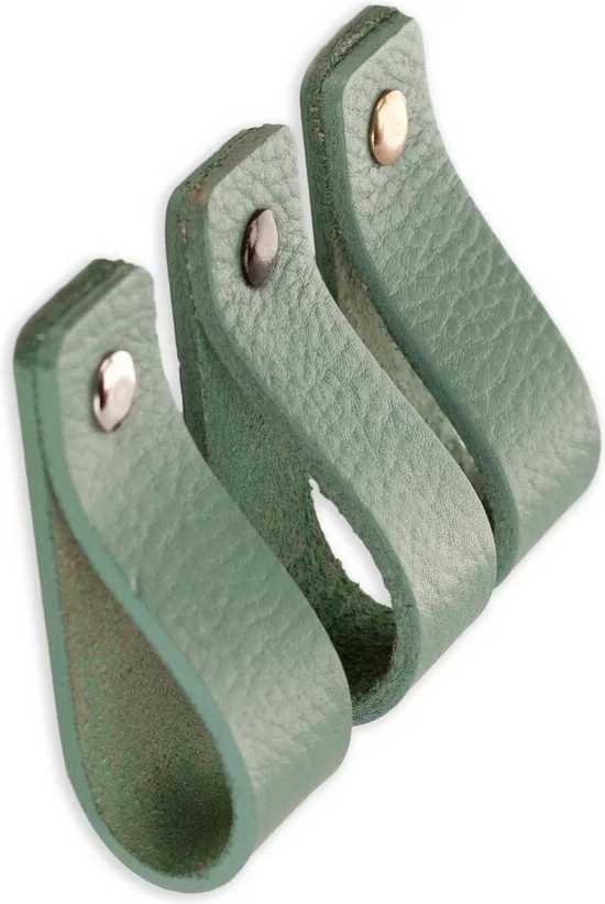 Leren handgrepen - Vaalgroen - 12 stuks - 16,5 x 2,5 cm - incl. 3 kleuren schroeven voor de leren handgreep - Handgrepen leer - Leren meubelgreep thumbnail 7