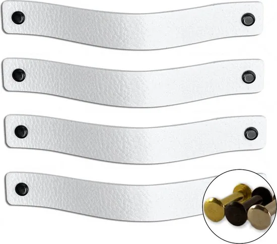 Leren handgrepen - Wit - 4 stuks - 20,0 x 2,5 cm - incl. 3 kleuren schroeven - Witte Handgrepen leer - Leren meubelgreep - Afbeelding 1