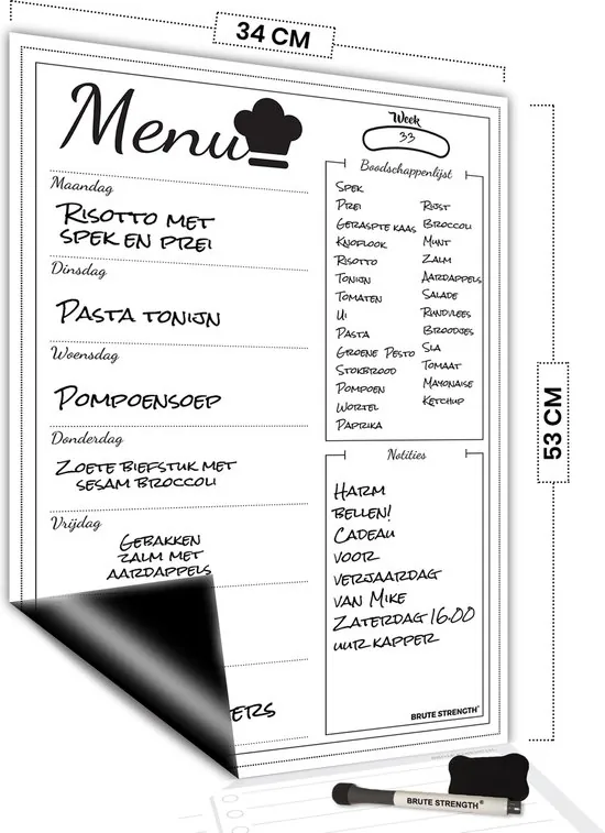 Brute Strength - Magnetisch Weekplanner whiteboard (15) - 53 x 34 cm - Planbord - Familieplanner - Gezinsplanner - To Do Planner - Afbeelding 1