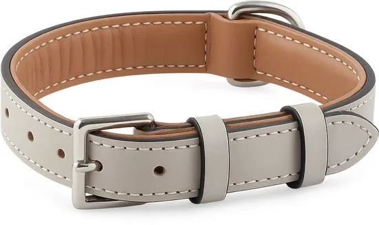 Brute Strength - Luxe leren halsband hond - Licht grijs - M - (36 - 43 cm) x 2,5cm - Afbeelding 1