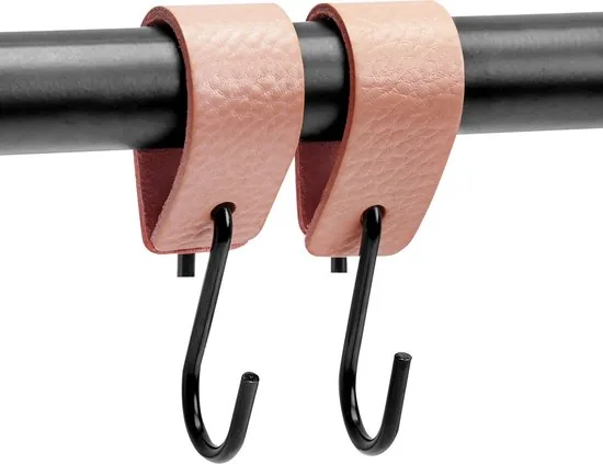 Brute Strength - Leren S-haak hangers - Roze - 6 stuks - 12,5 x 2,5 cm - Zwart zilver - Leer thumbnail 6
