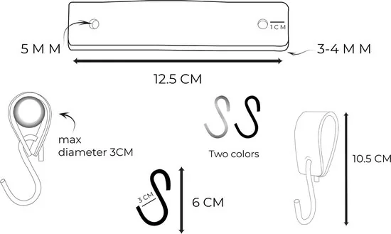 Brute Strength - Leren S-haak hangers - Roze - 6 stuks - 12,5 x 2,5 cm - Zwart zilver - Leer thumbnail 7