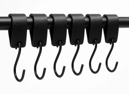 Brute Strength - Leren S-haak hangers - Zwart - 6 stuks - 12,5 x 2,5 cm - Zwart zilver - Leer - Afbeelding 1