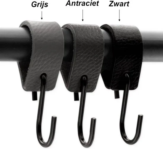 Brute Strength - Leren S-haak hangers - Zwart - 6 stuks - 12,5 x 2,5 cm - Zwart zilver - Leer thumbnail 6