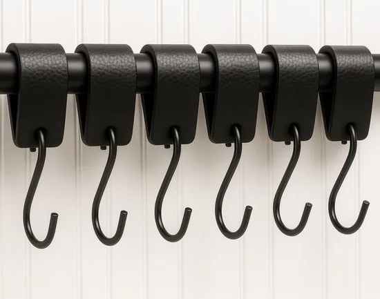 Brute Strength - Leren S-haak hangers - Zwart - 6 stuks - 12,5 x 2,5 cm - Zwart zilver - Leer thumbnail 11