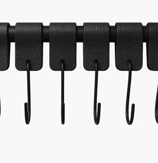 Brute Strength - Leren S-haak hangers - Zwart - 6 stuks - 12,5 x 2,5 cm - Zwart zilver - Leer thumbnail 12