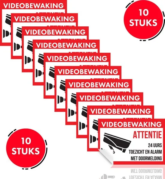 Brute Strength - Camerabewaking - Cameratoezicht sticker set - 20 cm - 10 stuks thumbnail 1