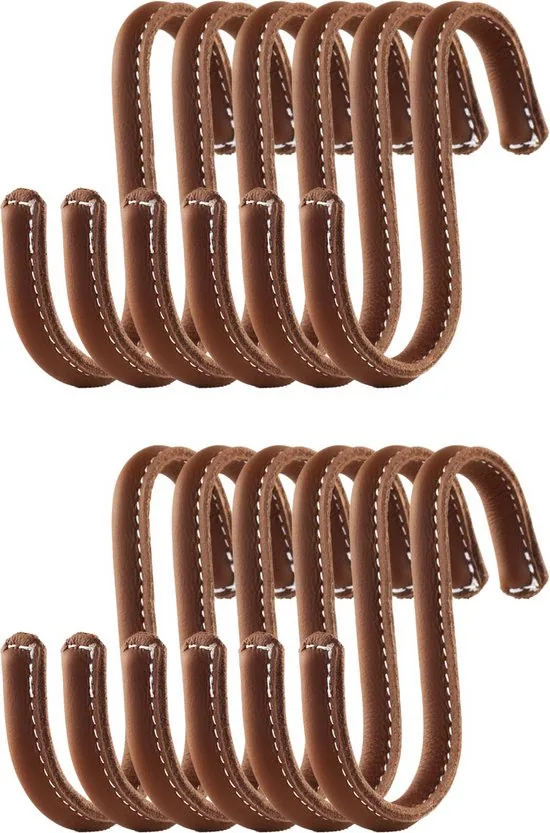Brute Strength - Leren S-haken - Cognac - 12 stuks - Kledinghaak - Leer - Afbeelding 1