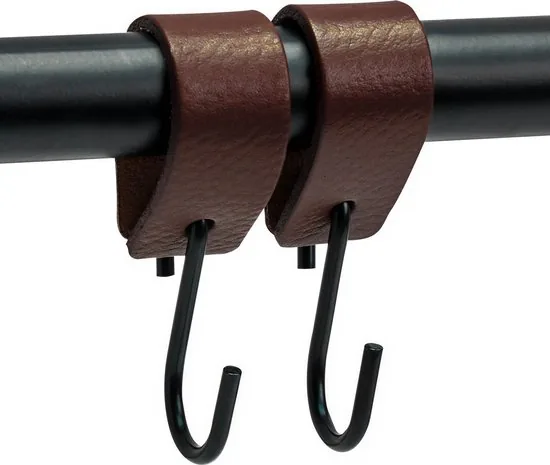 Brute Strength - Leren S-haak hangers - Bruin - 4 stuks - 12,5 x 2,5 cm - Zwart zilver - Leer thumbnail 8