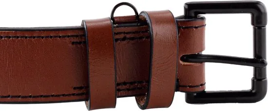 Brute Strength - Luxe leren halsband hond - Bruin met zwarte stiksels - XXL - (66 - 73) x 3,5 cm thumbnail 6