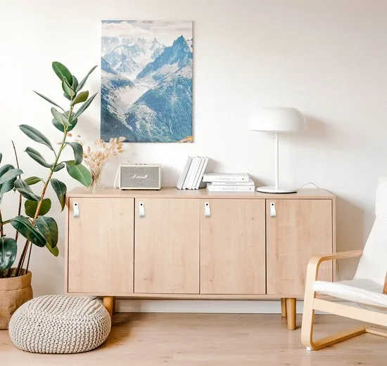 Leren handgrepen - Wit - 6 stuks - 16,5 x 2,5 cm - incl. 3 kleuren schroeven - Witte Handgrepen leer - Leren meubelgreep thumbnail 6