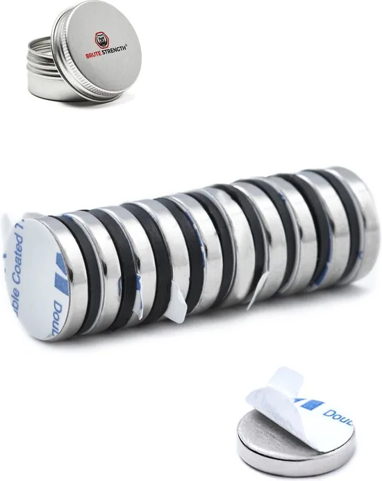 Brute Strength - Super sterke zelfklevende 3M magneten - Rond - 15 x 3 mm - 10 Stuks - Kleef Magneten - Neodymium magneet sterk - Afbeelding 1