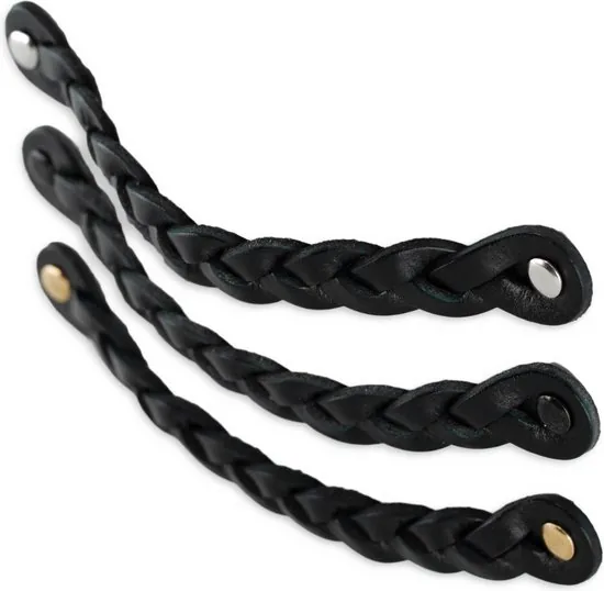 Leren handgrepen - Zwart - 2 stuks - Gevlochten - 20 x 2,5 cm - incl. 3 kleuren schroeven - Handgrepen leer thumbnail 6