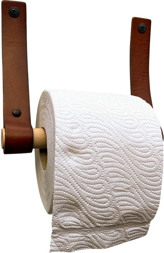Leren Toiletrolhouder - Cognac - 2 stuks - 100% Volnerfleer Toiletrolhouders - WC rolhouder hangend - Afbeelding 1