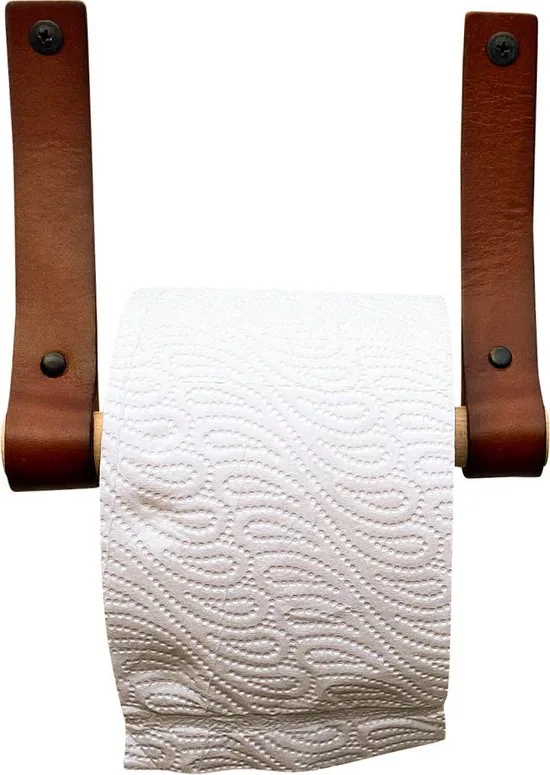 Leren Toiletrolhouder - Cognac - 2 stuks - 100% Volnerfleer Toiletrolhouders - WC rolhouder hangend thumbnail 4