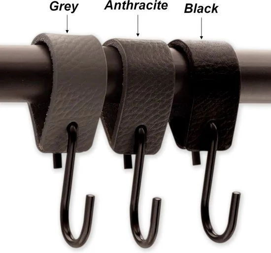 Brute Strength - Leren S-haak hangers - Antraciet - 24 stuks - 12,5 x 2,5 cm - Zwart zilver - Leer thumbnail 7