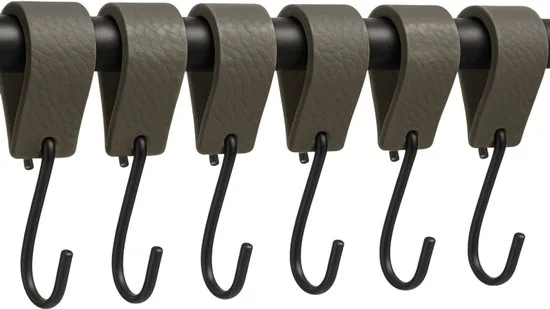 Brute Strength - Leren S-haak hangers - Grijs - 6 stuks - 12,5 x 2,5 cm - Zwart zilver - Leer - Afbeelding 1