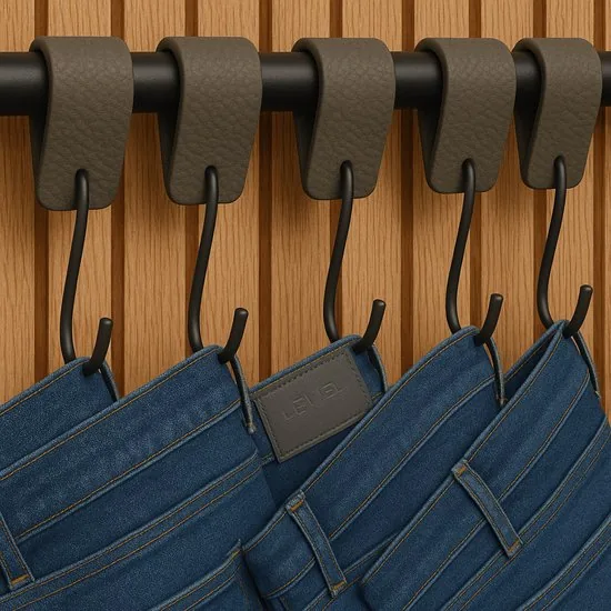 Brute Strength - Leren S-haak hangers - Grijs - 6 stuks - 12,5 x 2,5 cm - Zwart zilver - Leer thumbnail 9