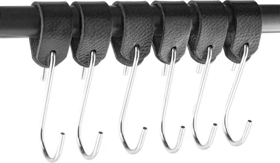 Brute Strength - Leren ronde S-haak hangers - Zwart - 24 stuks - 12,5 x 2,5 cm - Zwart zilver - Leer thumbnail 6