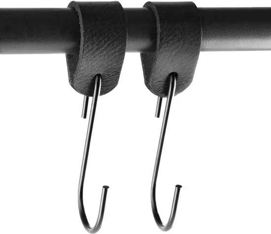 Brute Strength - Leren ronde S-haak hangers - Zwart - 24 stuks - 12,5 x 2,5 cm - Zwart zilver - Leer thumbnail 8