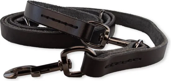 Multifunctionele Hondenriem - 220cm - volledig zwart - leren hondenriem - 100% volnerfleer - Afbeelding 1