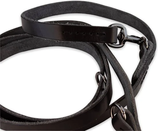 Multifunctionele Hondenriem - 220cm - volledig zwart - leren hondenriem - 100% volnerfleer thumbnail 4