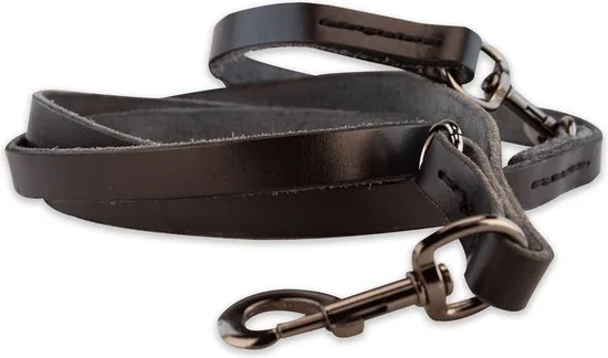 Multifunctionele Hondenriem - 220cm - volledig zwart - leren hondenriem - 100% volnerfleer thumbnail 5